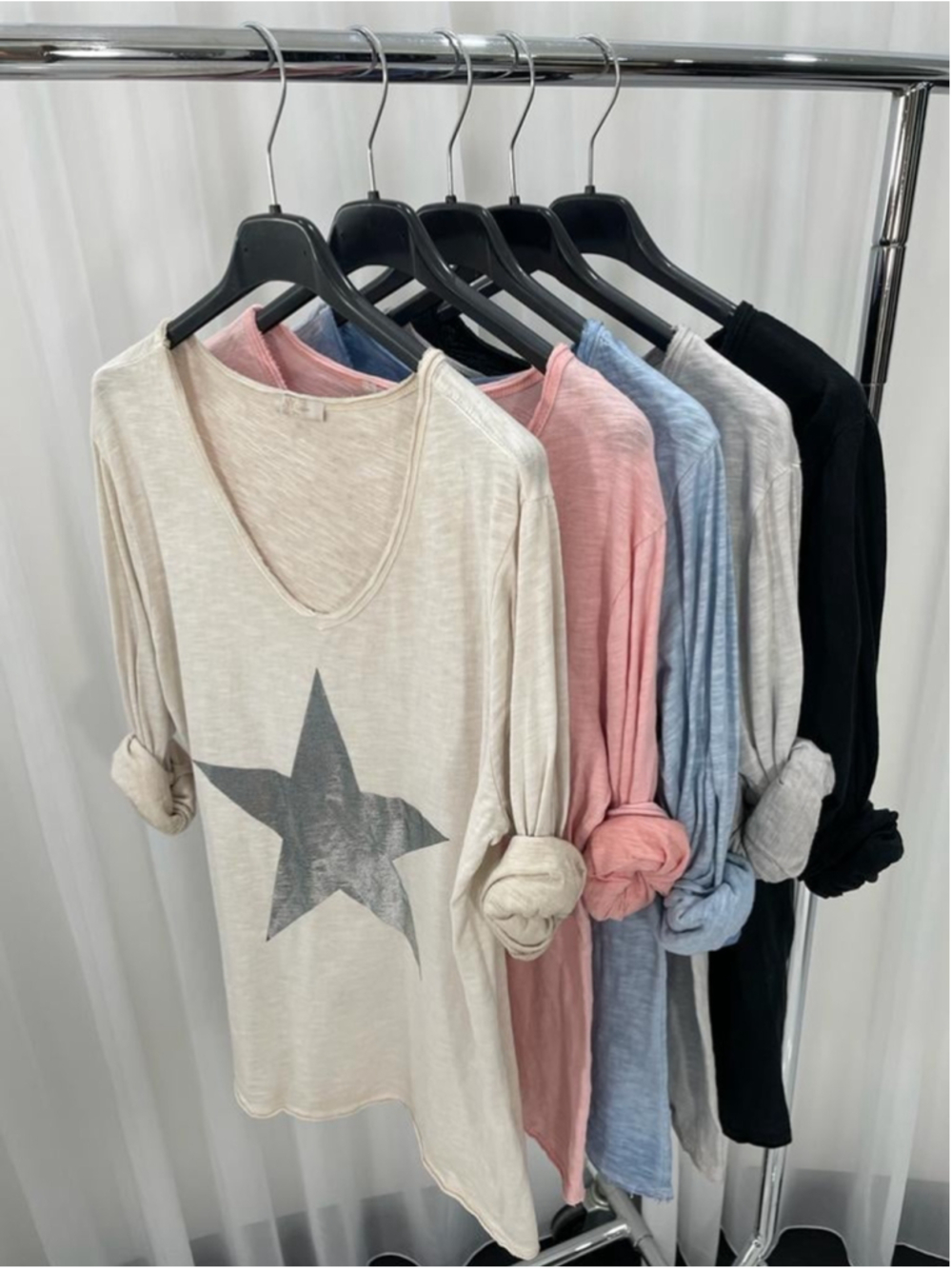 Tee Shirt V Neck long sleeve Star one size